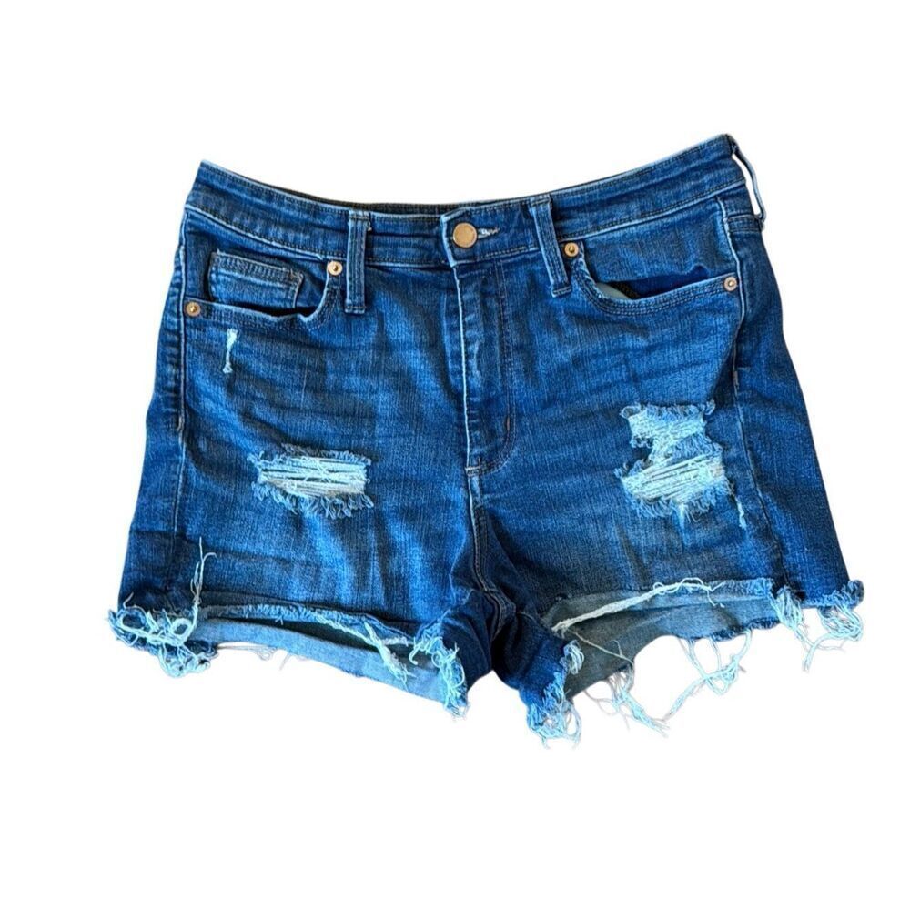 Universal thread high rise midi distressed raw hem jean shorts 30/10 - Picture 1 of 9